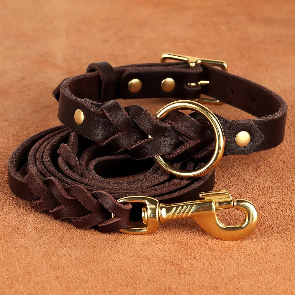 Leather Dog Collar and Leash Set